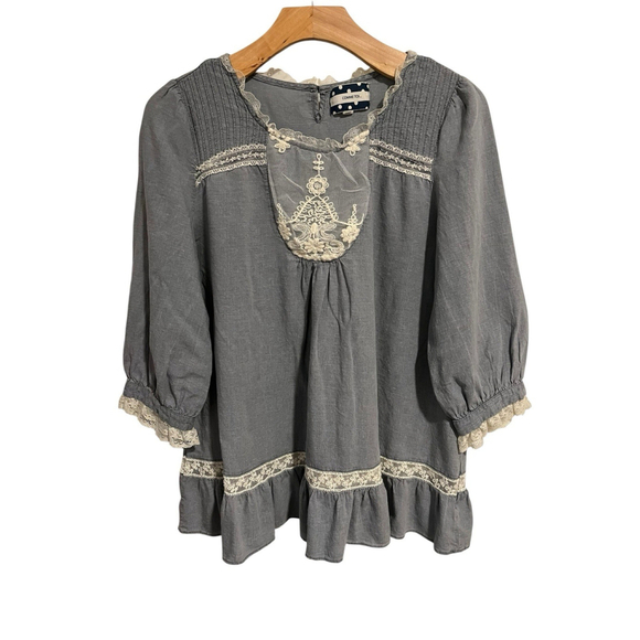 Comme Toi Tops - Comme Toi Anthropologie Peasant Blouse Large Blue Linen